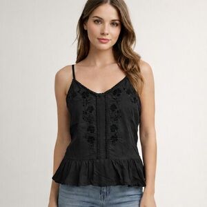 Love On A Hanger Black Boho Embroidered Peplum Cami Tank Top Size M